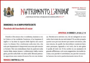 Scopri di più sull'articolo Nutrimento per l’Anima – DOMENICA 14-A DOPO PENTECOSTE – Parabola del banchetto di nozze