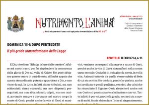 Scopri di più sull'articolo Nutrimento per l’Anima – DOMENICA 15-A DOPO PENTECOSTE – Il più grade comandamento della Legge