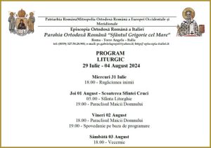 Scopri di più sull'articolo PROGRAM LITURGIC 29 Iulie – 04 August 2024